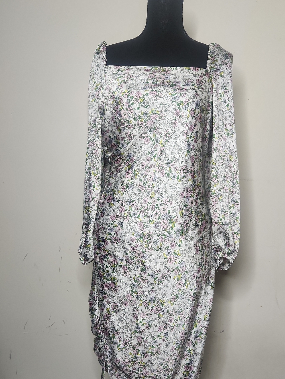 BCBGeneration NWT  White Floral Long-Sleeve Square-Neck Midi Dress Cottagecore